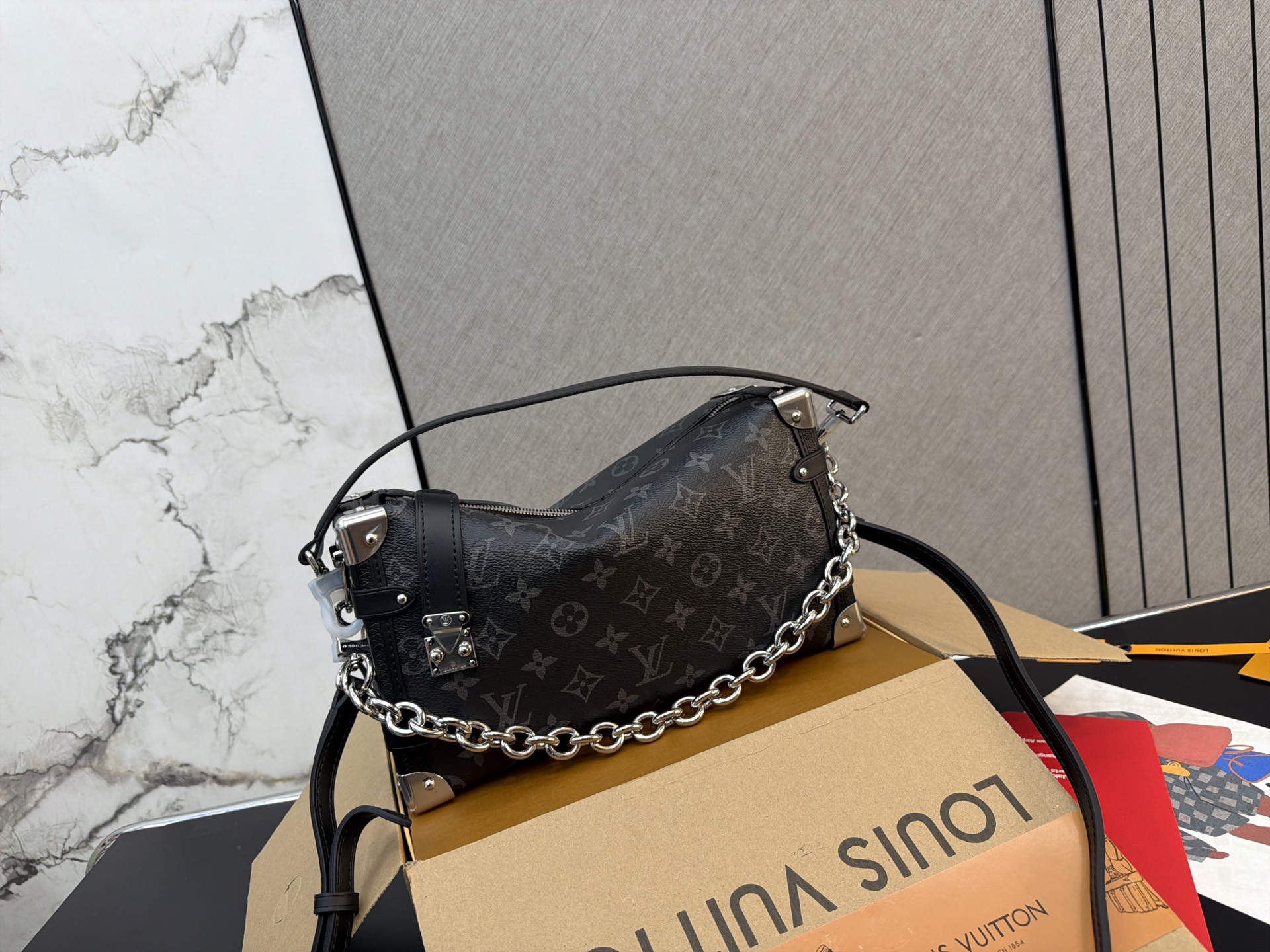 Louis Vuitton Side Trunk East West Monogram Canvas Shoulder Bag (Unisex Edition)