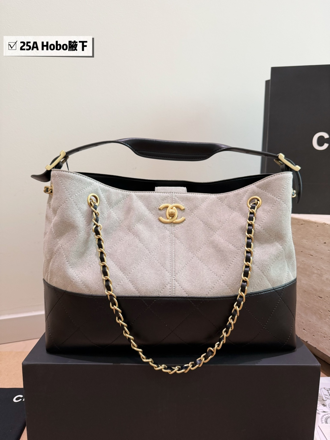 Chanel-Style Quilted Calfskin Large Tote Bag with Gold-Tone Hardware