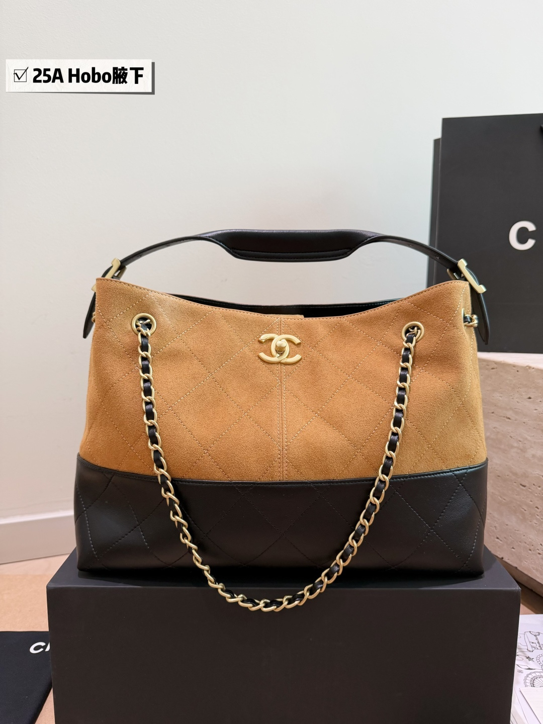 Chanel-Style Quilted Calfskin Large Tote Bag with Gold-Tone Hardware