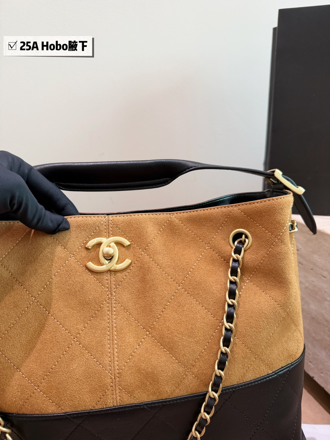 Chanel-Style Quilted Calfskin Large Tote Bag with Gold-Tone Hardware