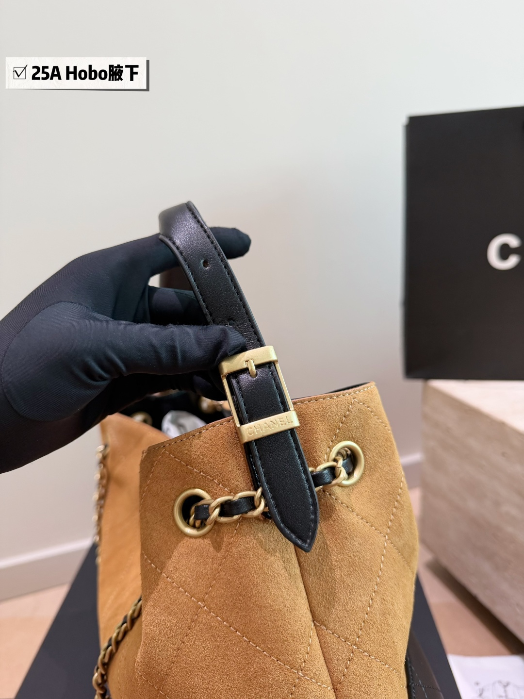 Chanel-Style Quilted Calfskin Large Tote Bag with Gold-Tone Hardware