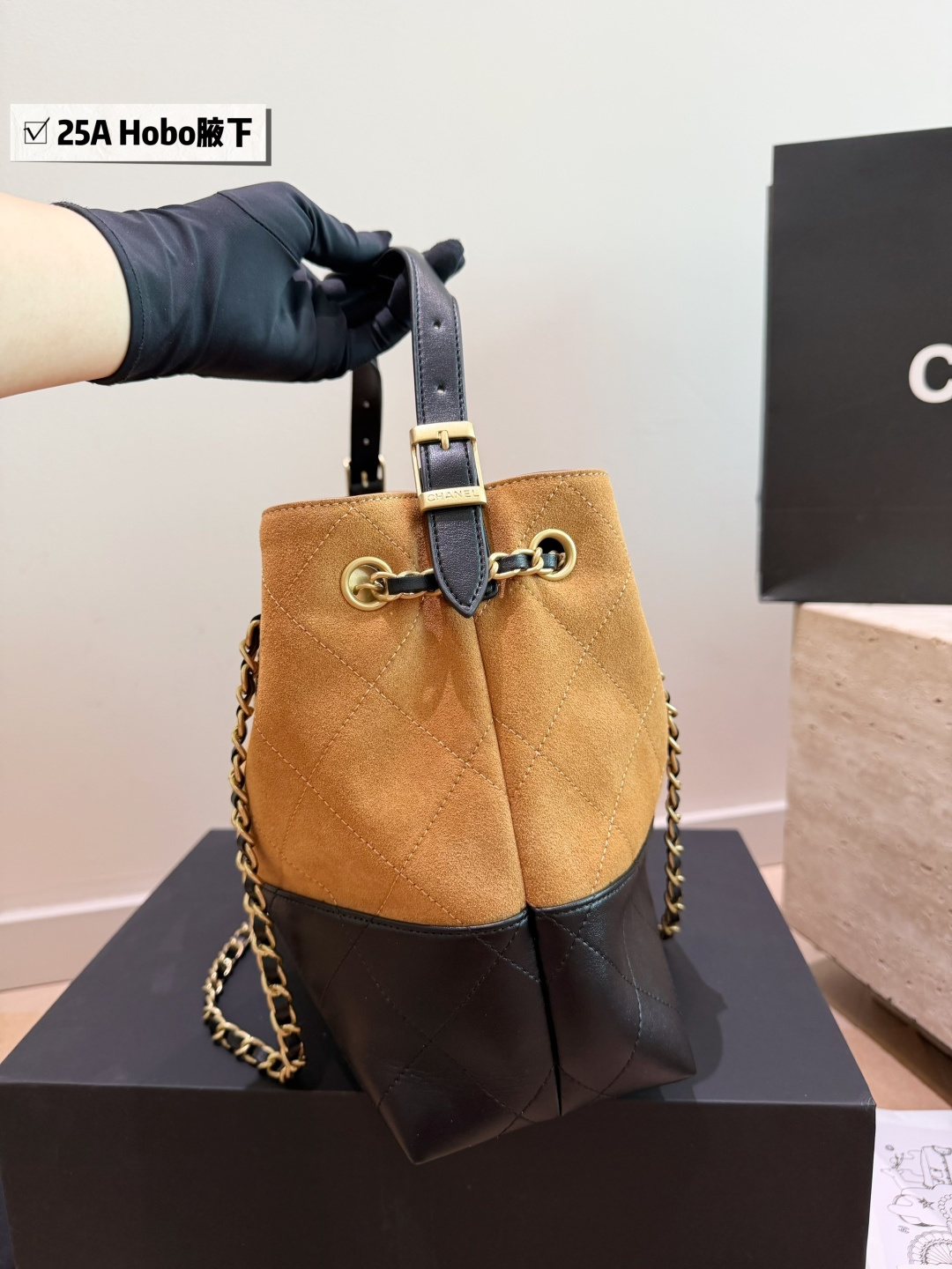 Chanel-Style Quilted Calfskin Large Tote Bag with Gold-Tone Hardware