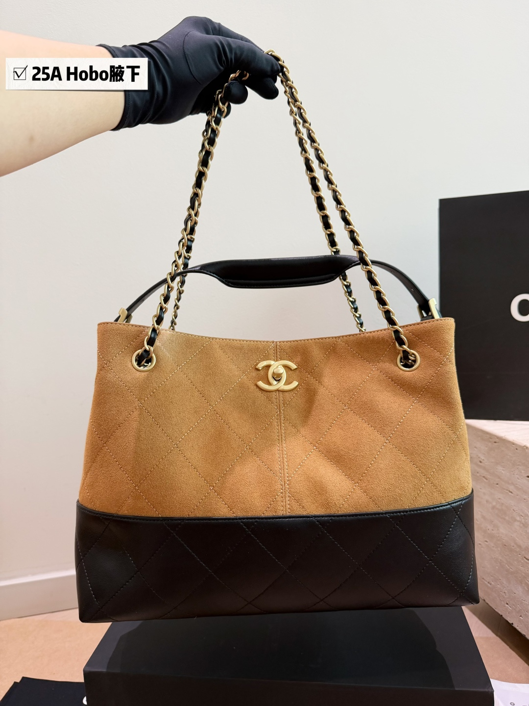 Chanel-Style Quilted Calfskin Large Tote Bag with Gold-Tone Hardware