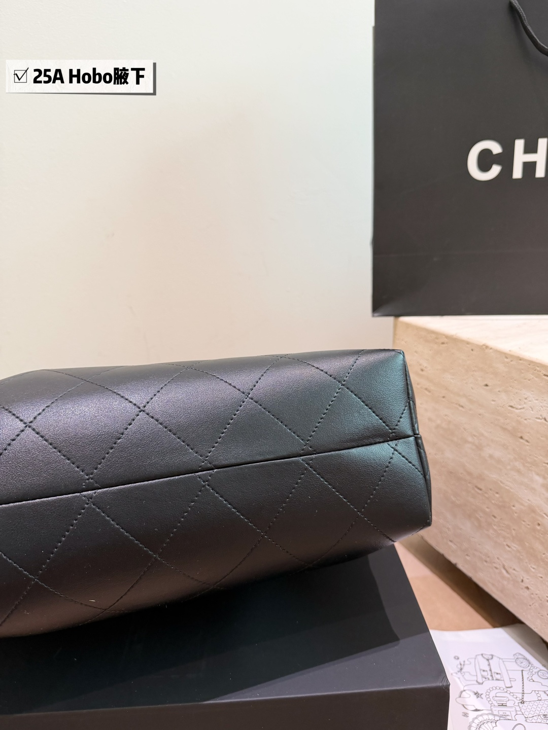 Chanel-Style Quilted Calfskin Large Tote Bag with Gold-Tone Hardware