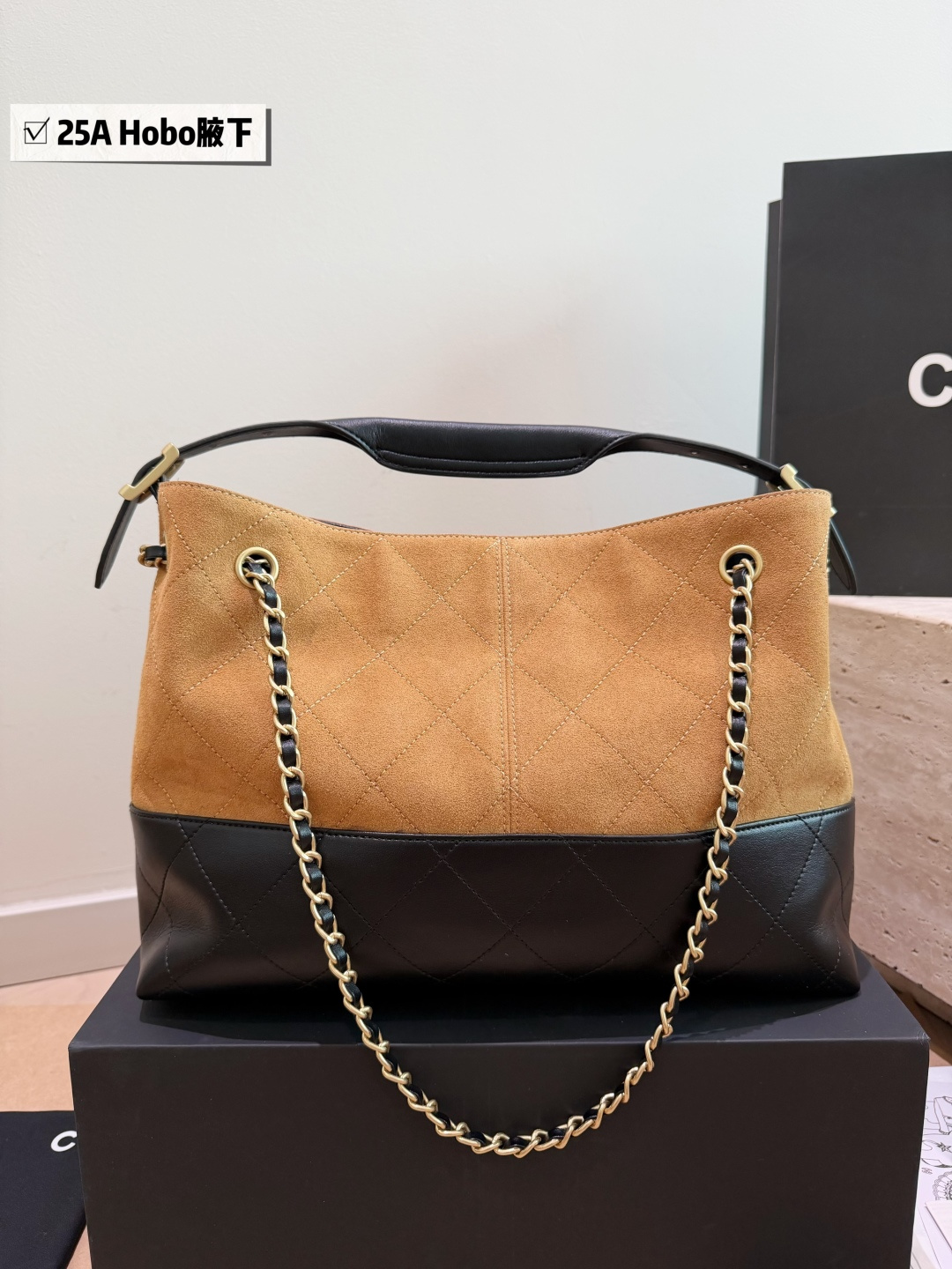 Chanel-Style Quilted Calfskin Large Tote Bag with Gold-Tone Hardware