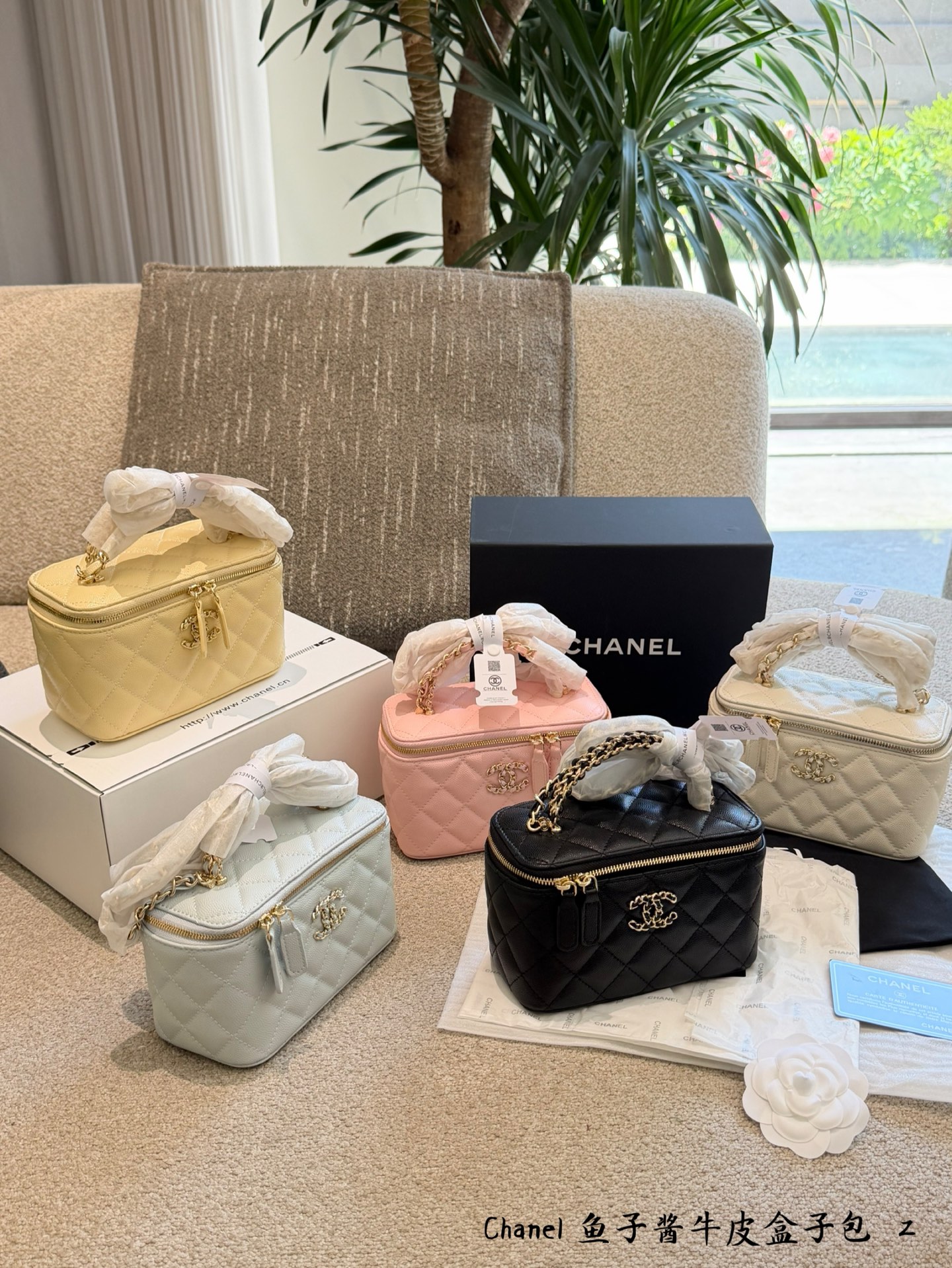 Chanel Quilted Lambskin Vanity Case with Chain & Embellished Top Handle (18cm) - Black & Gold