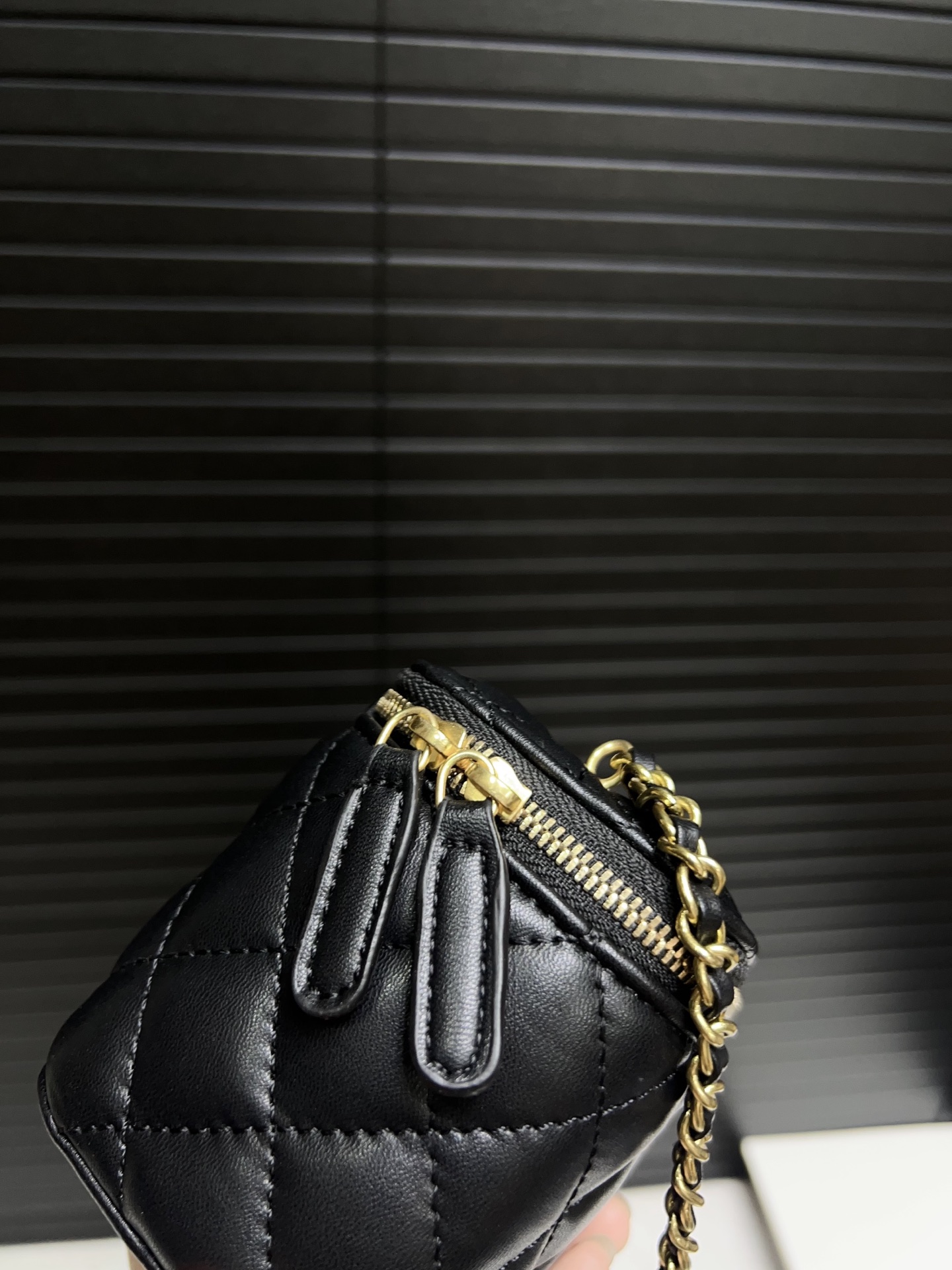 Chanel Quilted Lambskin Round Vanity Case with Gold Chain & Ball Charm (11.8cm) - Lipstick Bag