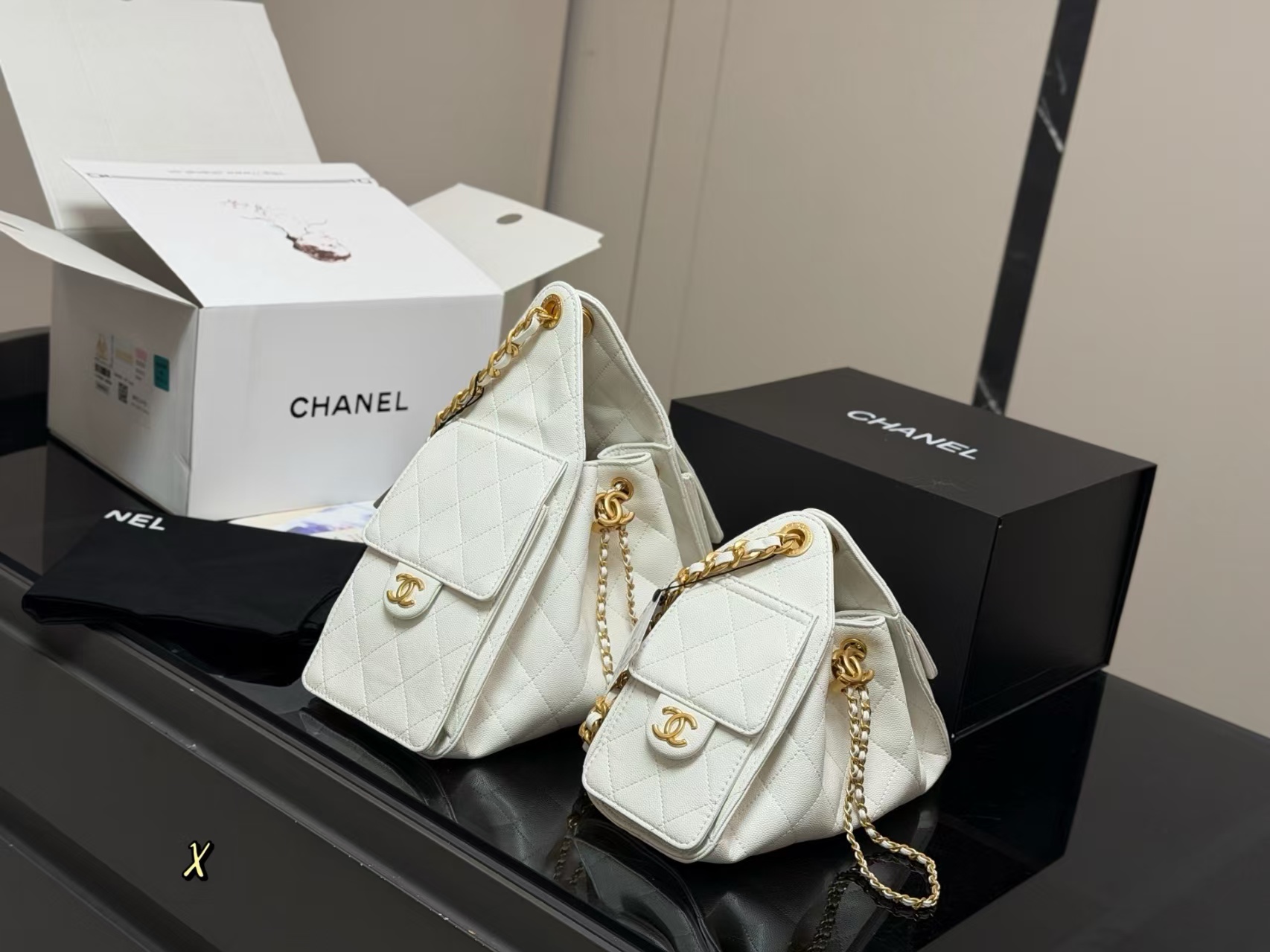 Chanel 25 Bag Hobo Shoulder Bag in white Calfskin with Gold Hardware (22x15cm)