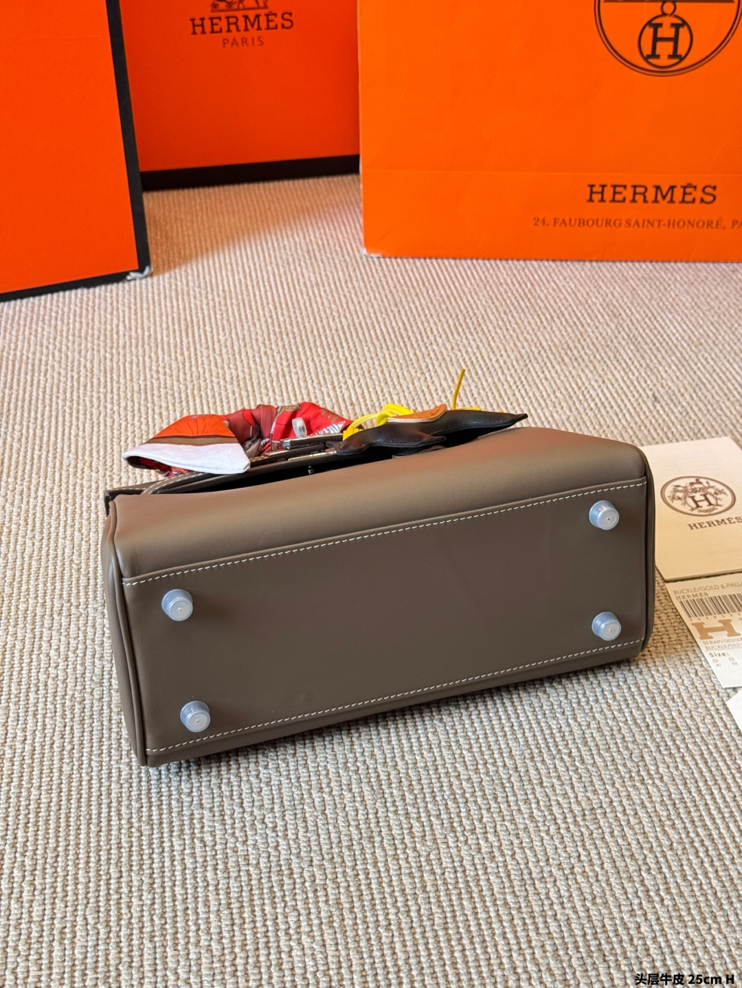 Hermès Kelly 25cm Bi-Color Swift Calfskin Bag with Silk Scarf & Rodeo Charm