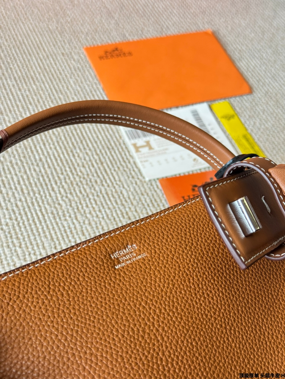 Luxury Medor-Style 27cm Gold Brown Top-Grain Leather Bucket Bag with Silk Scarf & Charm