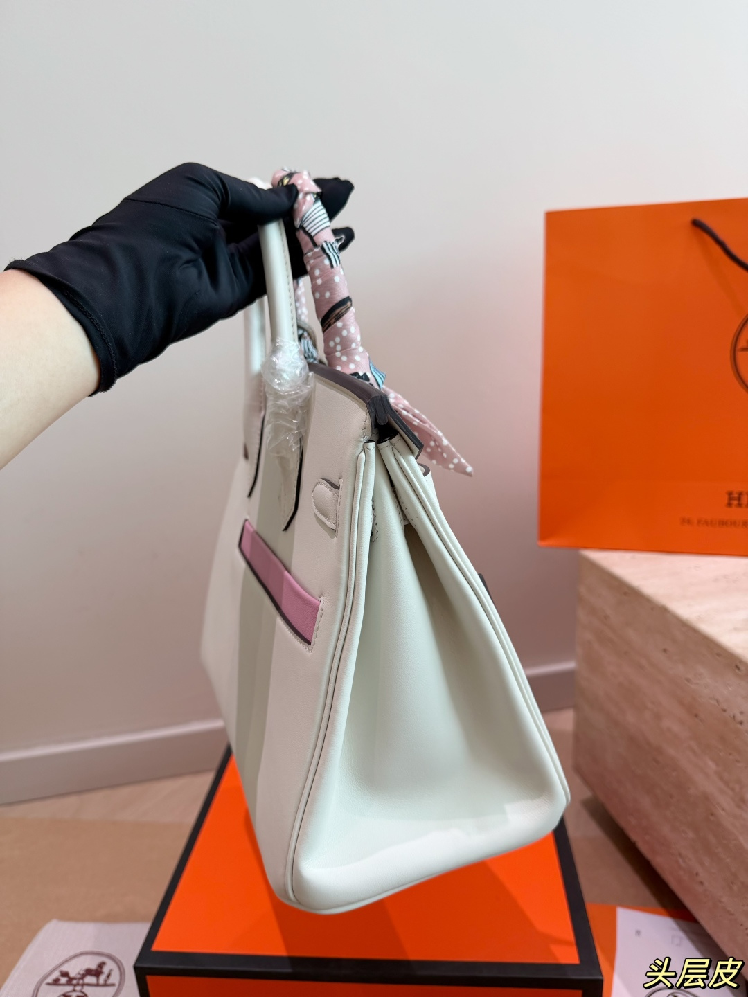 Luxury Birkin-Style Colormatic 30cm Color-Block Handbag with Silk Scarf & Horse Charm