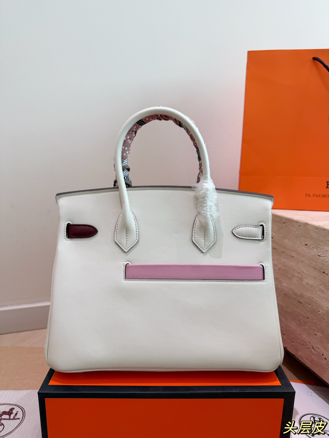 Luxury Birkin-Style Colormatic 30cm Color-Block Handbag with Silk Scarf & Horse Charm