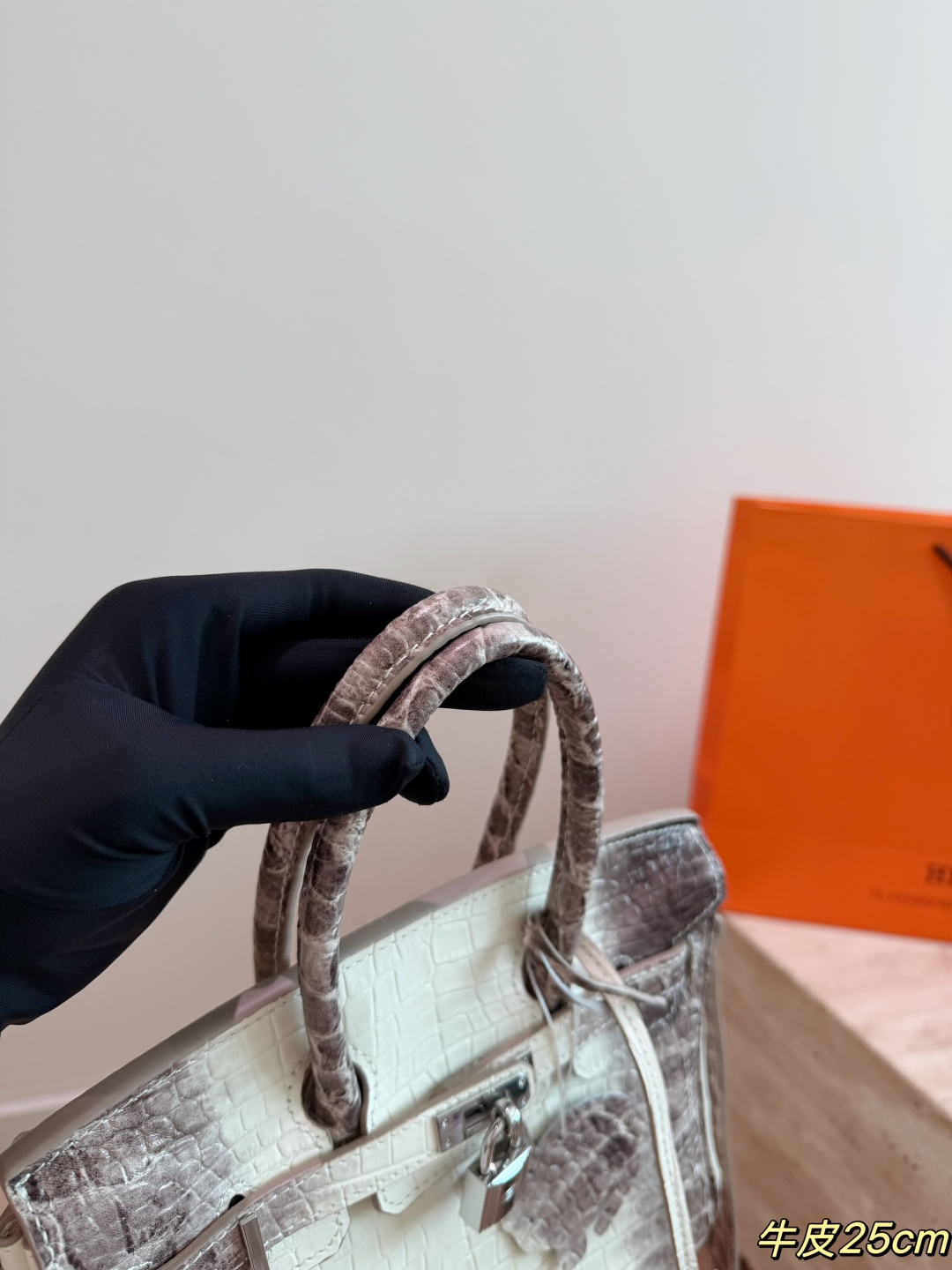 Luxury Himalayan-Style 25cm/30cm Crocodile-Embossed Handbag with Silver Hardware & Lock
