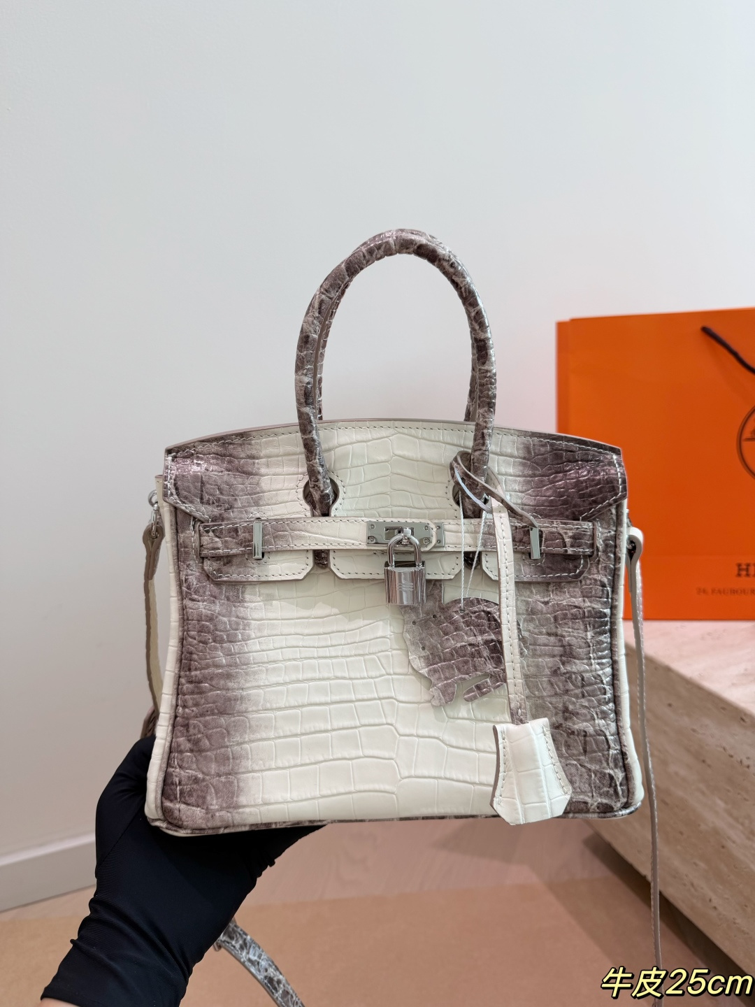 Luxury Himalayan-Style 25cm/30cm Crocodile-Embossed Handbag with Silver Hardware & Lock
