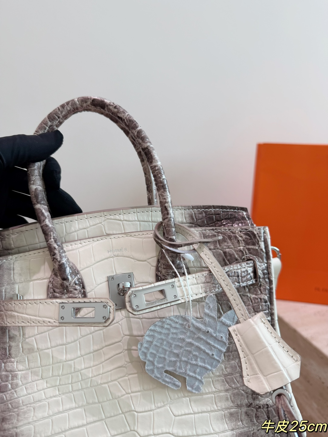Luxury Himalayan-Style 25cm/30cm Crocodile-Embossed Handbag with Silver Hardware & Lock