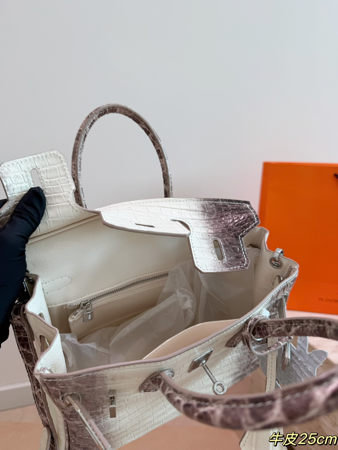 Luxury Himalayan-Style 25cm/30cm Crocodile-Embossed Handbag with Silver Hardware & Lock