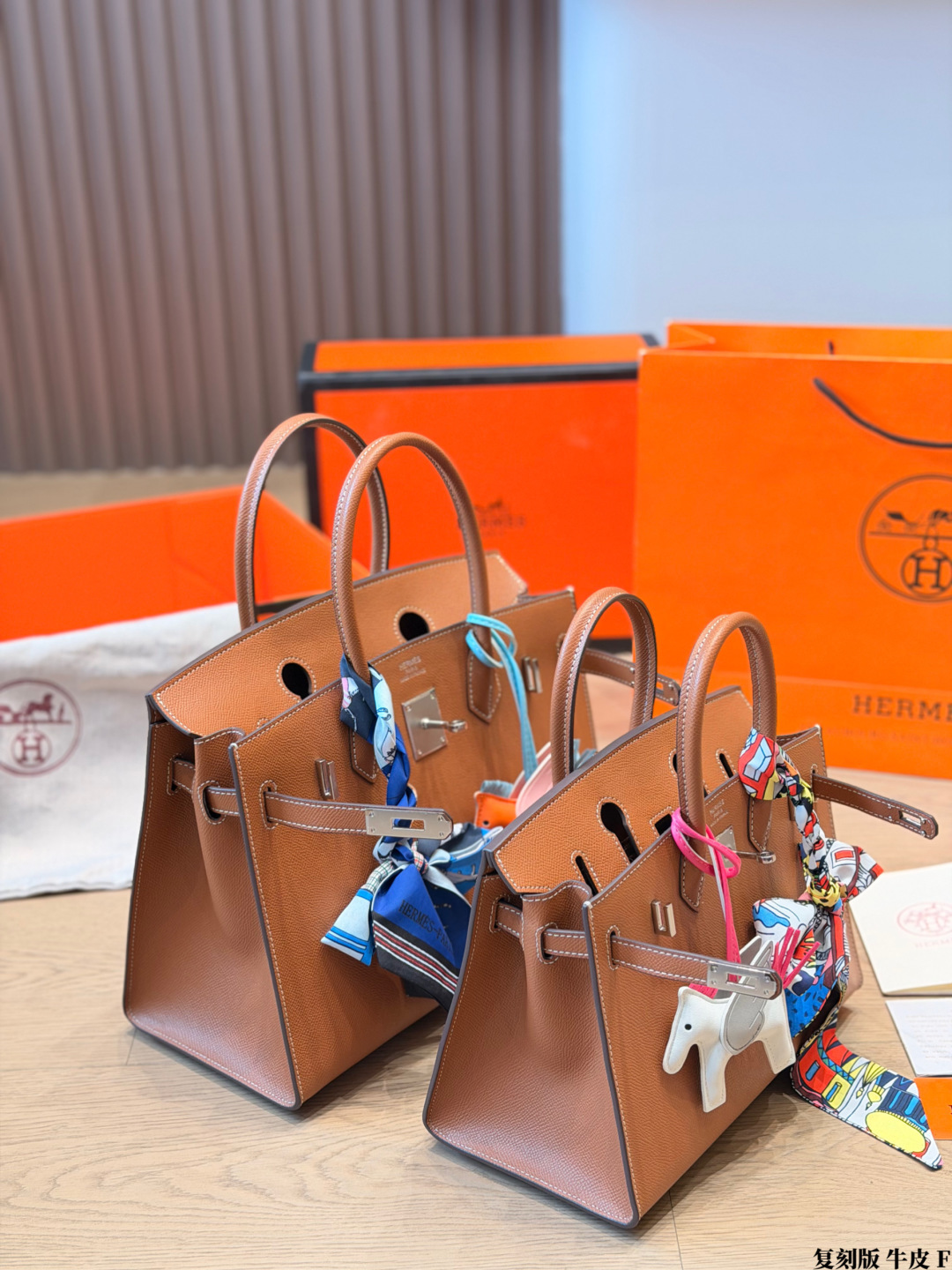 Luxury Birkin-Style 25cm/30cm Full Calfskin Leather Handbag with Silk Scarf & Pegasus Charm