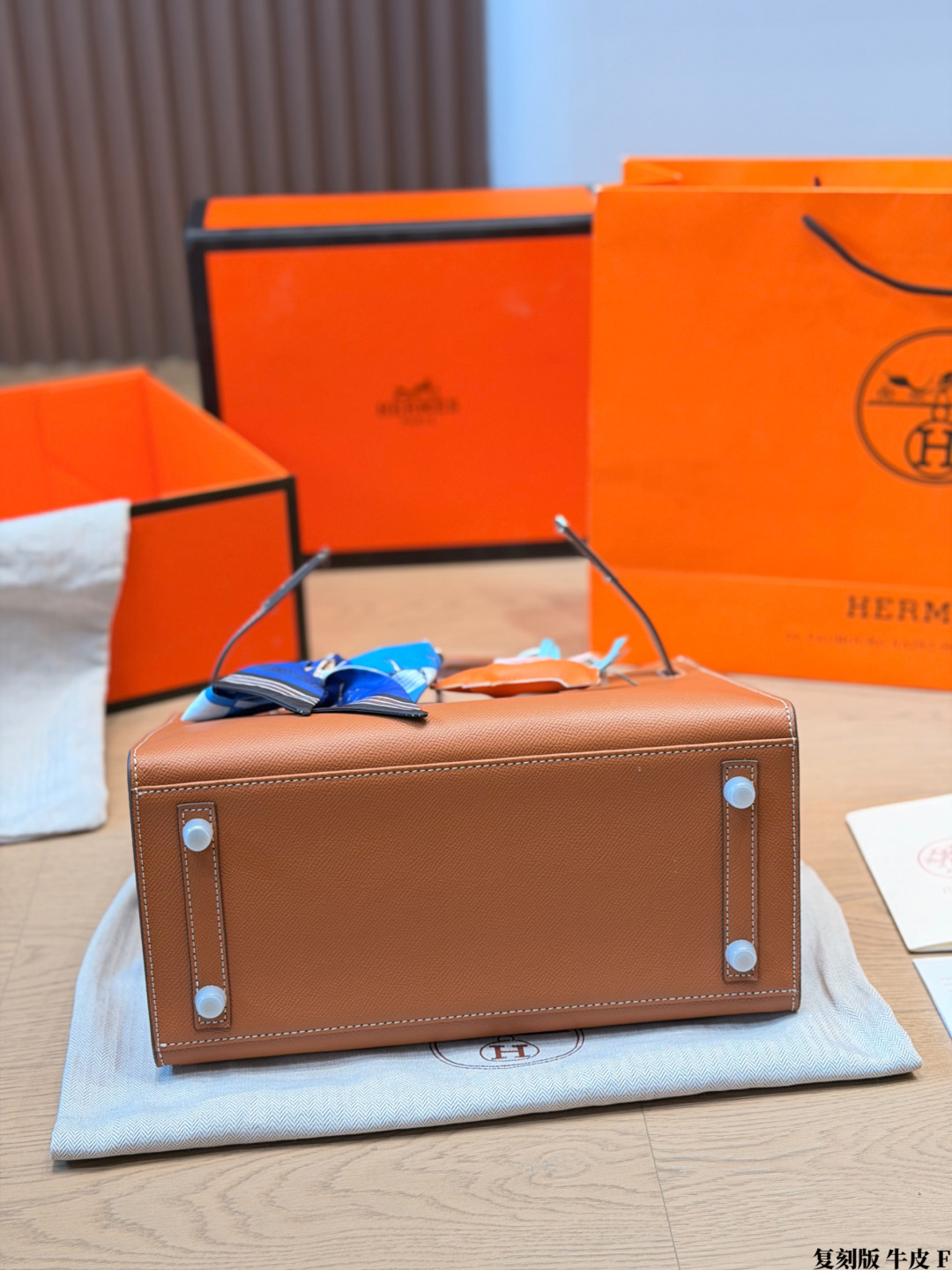 Luxury Birkin-Style 25cm/30cm Full Calfskin Leather Handbag with Silk Scarf & Pegasus Charm