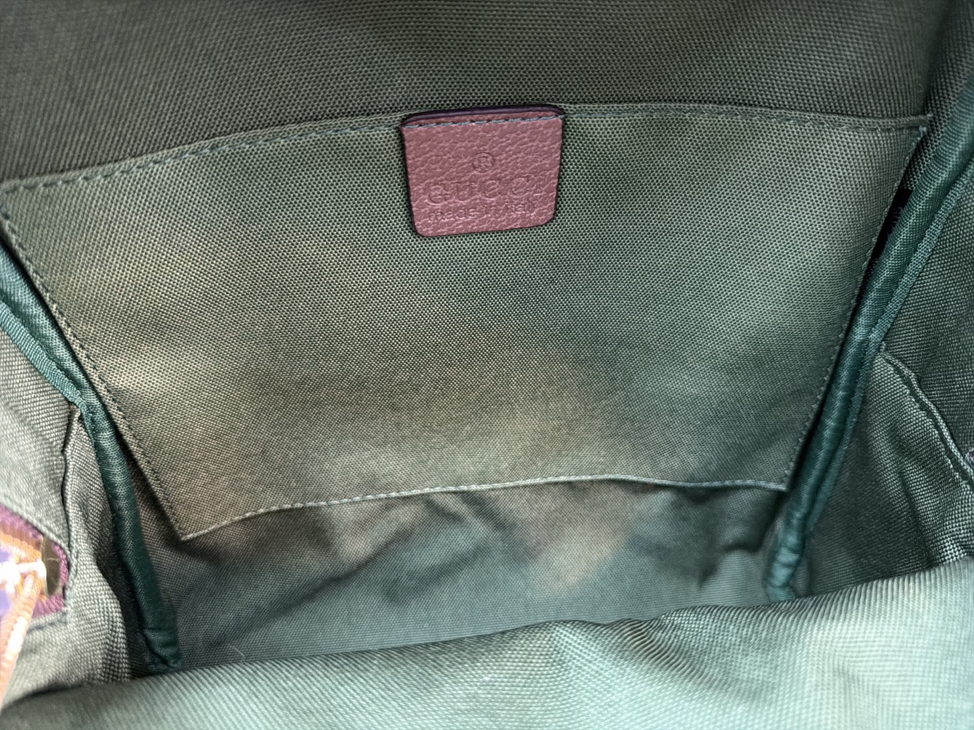 Chic Ophidia-Style Monogram Canvas Backpack with Web Stripe, Gold Hardware & Front Pocket