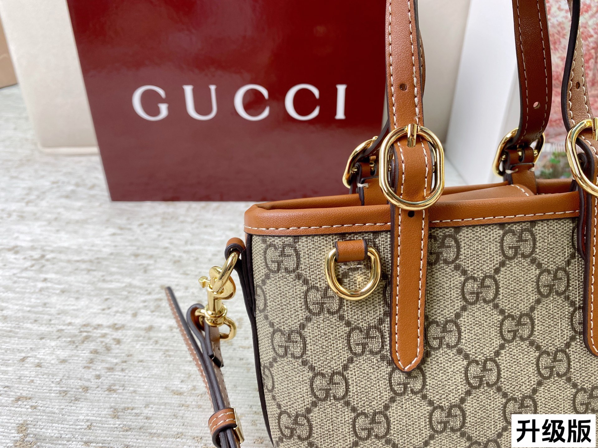 Chic Emblem-Style Mini Tote Bag with GG Canvas, Leather Trim & Detachable Strap (Upgraded Version)
