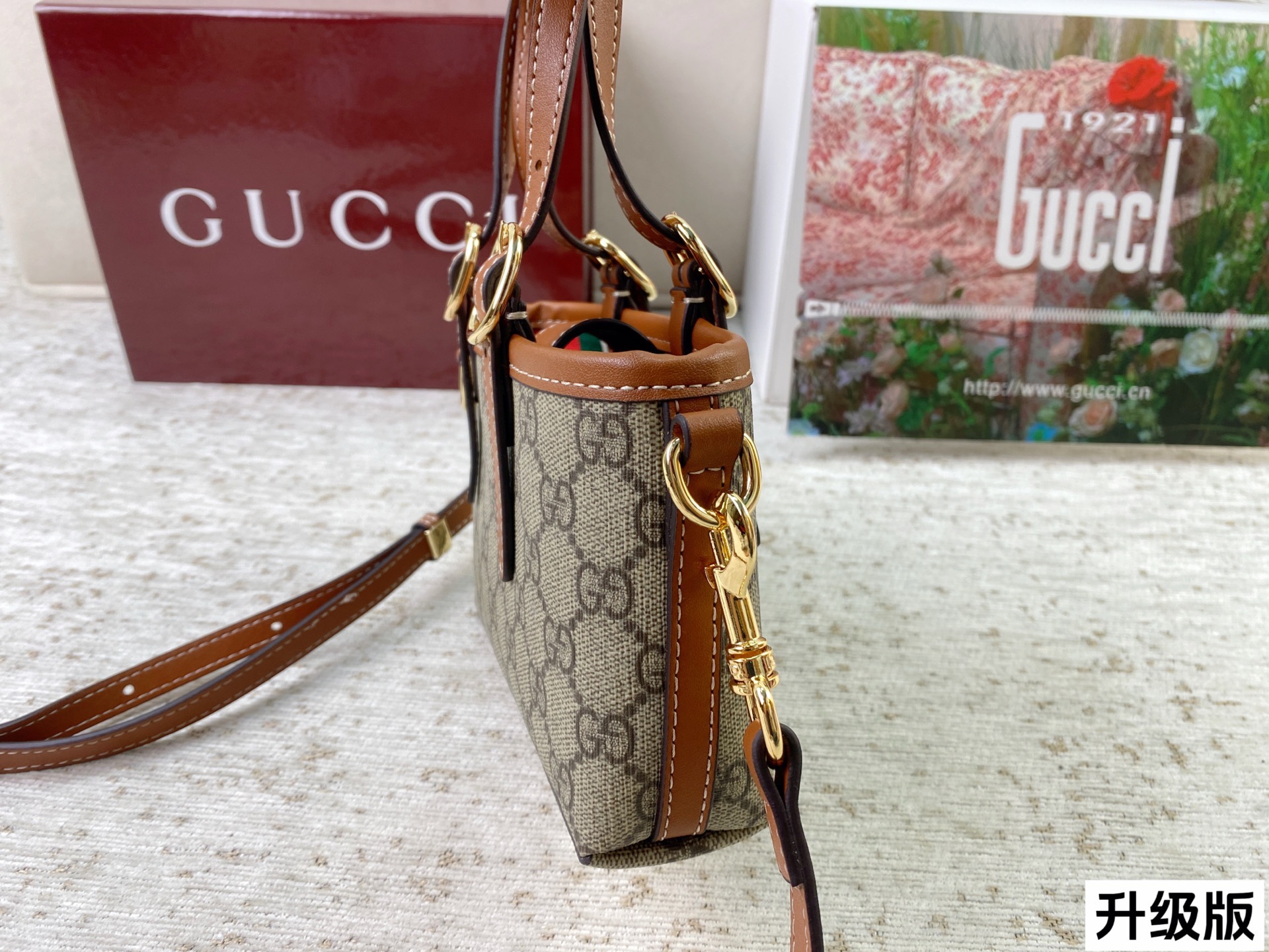 Chic Emblem-Style Mini Tote Bag with GG Canvas, Leather Trim & Detachable Strap (Upgraded Version)