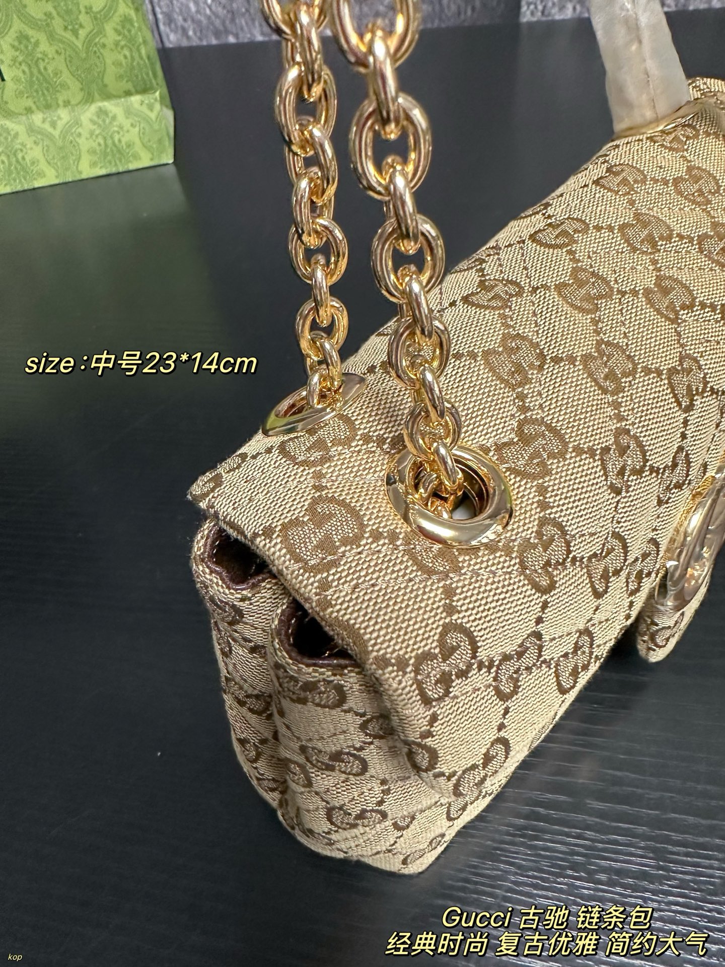 Marmont-Style GG Canvas Chain Bag with Red Leather Trim & Gold Double G Hardware (Multiple Sizes)