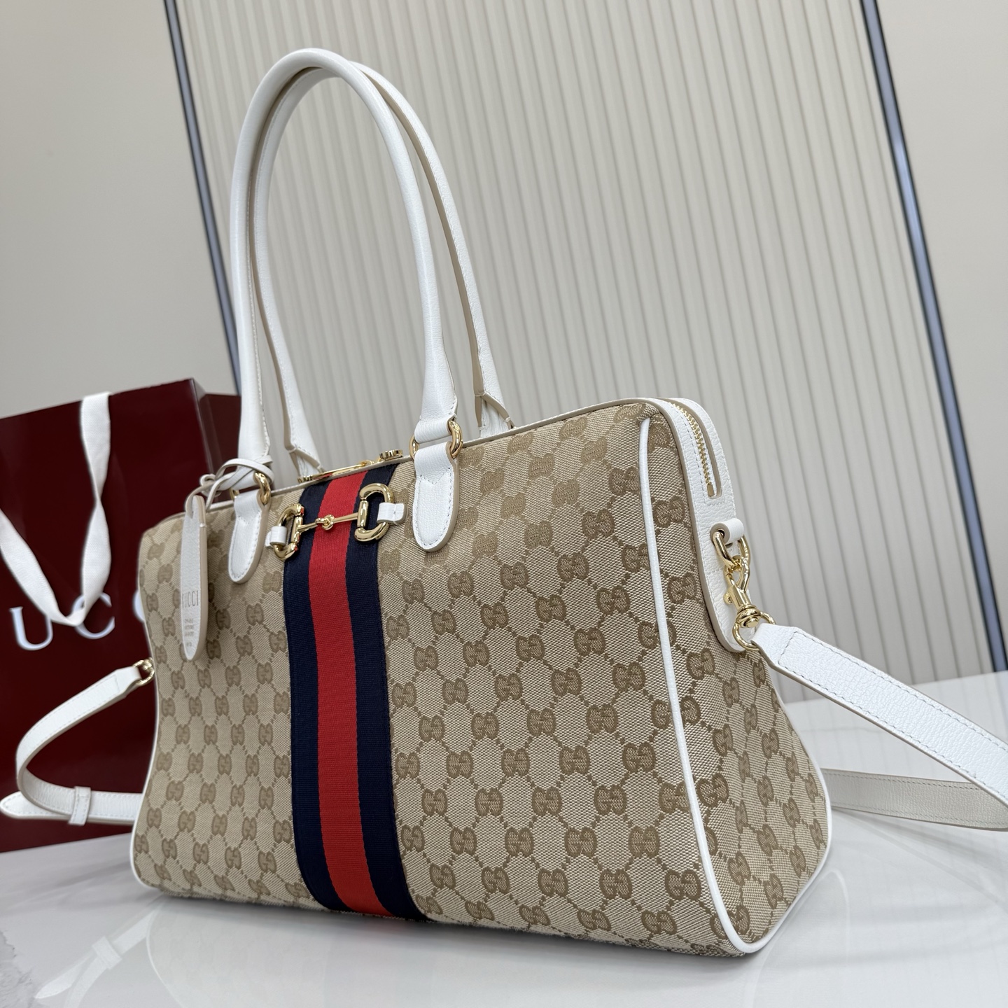 Elegant Borsetto-Style GG Canvas Handbag with Horsebit Detail, Web Stripe & Full Packaging (2026 Spring/Summer Collection)