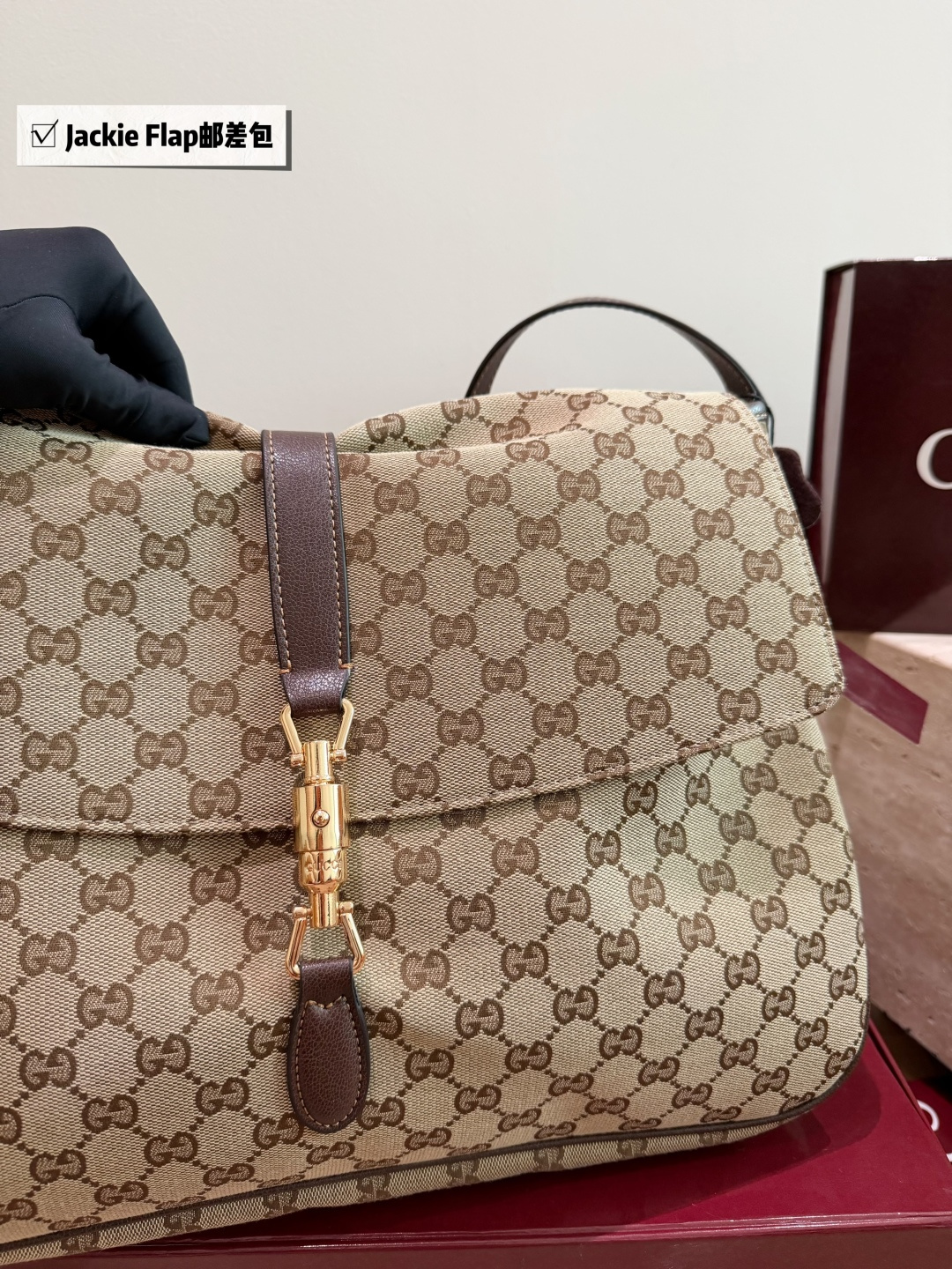 Chic Jackie-Style Monogram Canvas Shoulder Bag with Gold Piston Lock & Leather Trim