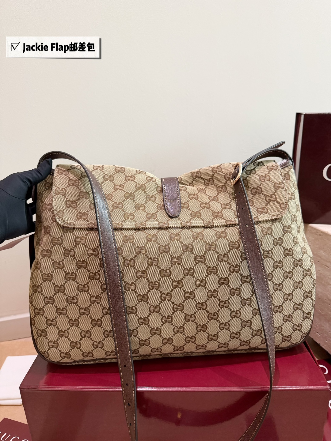 Chic Jackie-Style Monogram Canvas Shoulder Bag with Gold Piston Lock & Leather Trim