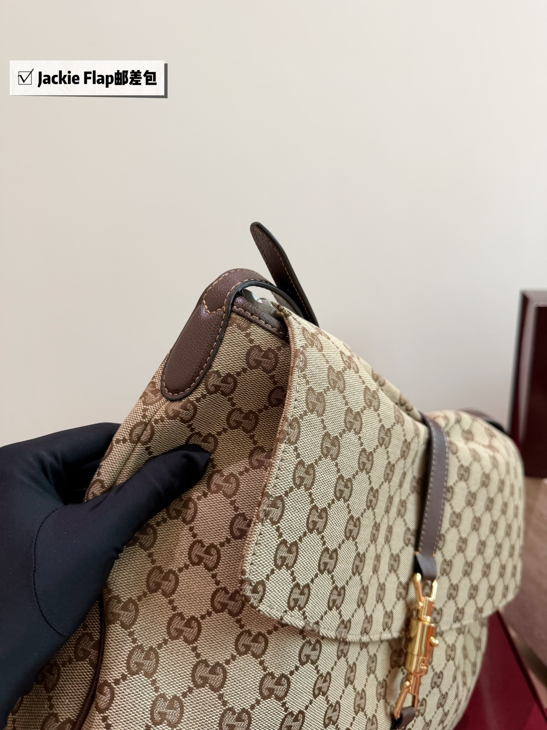 Chic Jackie-Style Monogram Canvas Shoulder Bag with Gold Piston Lock & Leather Trim