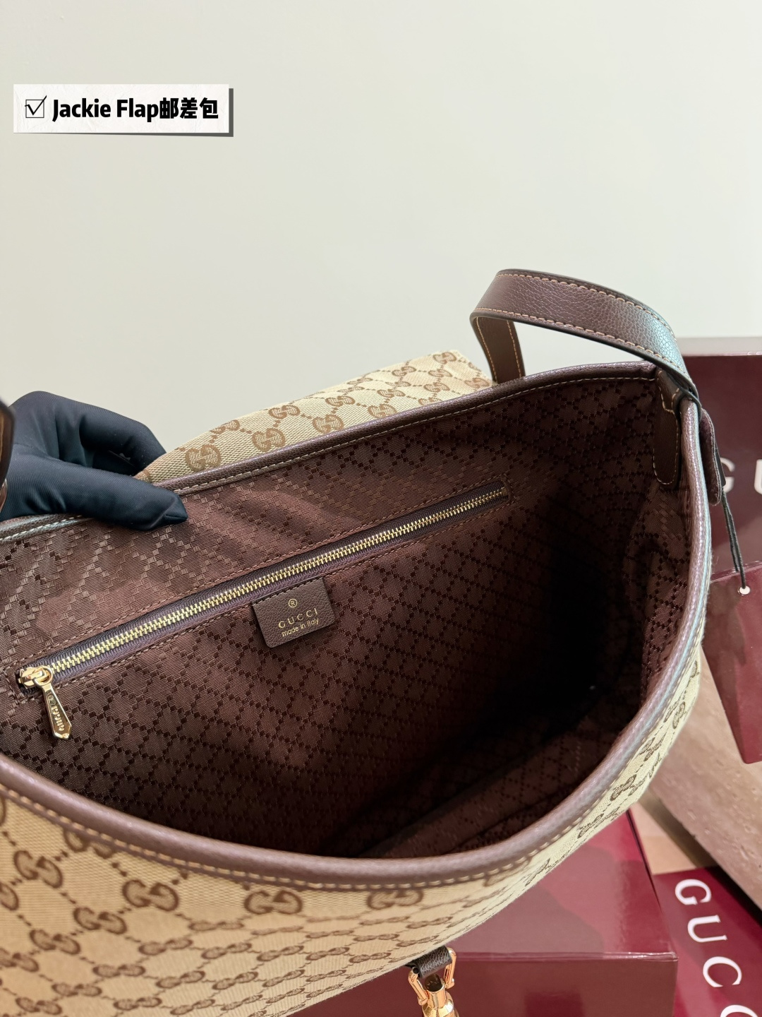 Chic Jackie-Style Monogram Canvas Shoulder Bag with Gold Piston Lock & Leather Trim