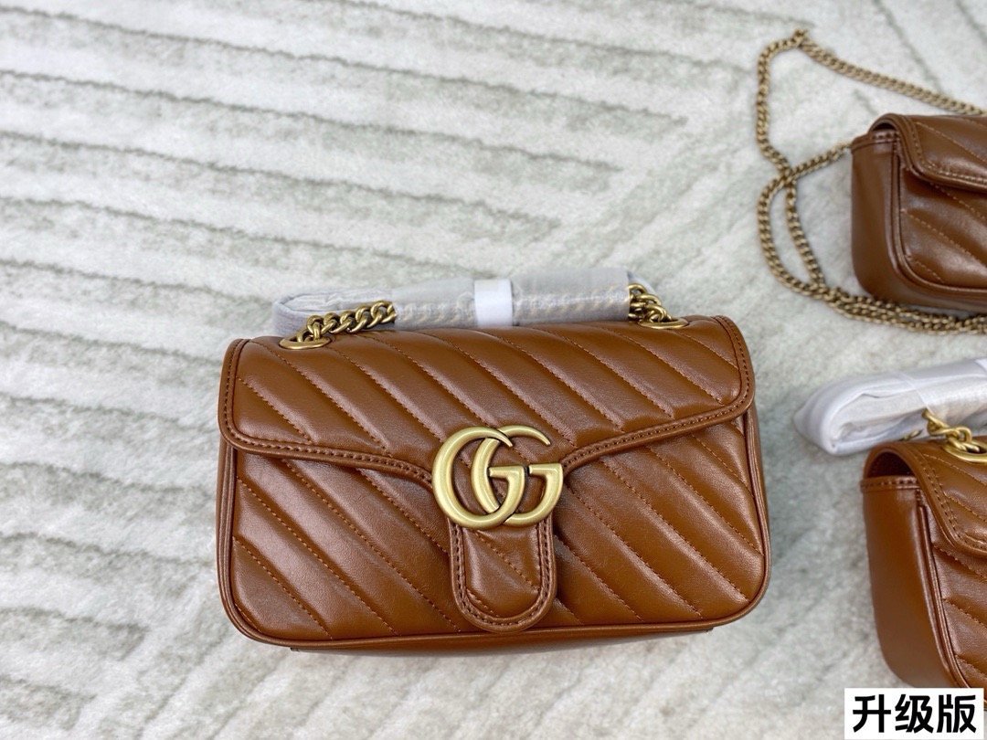 Chic Marmont-Style Caramel Quilted Leather Chain Bag with Gold Double G Hardware (Upgraded Version)