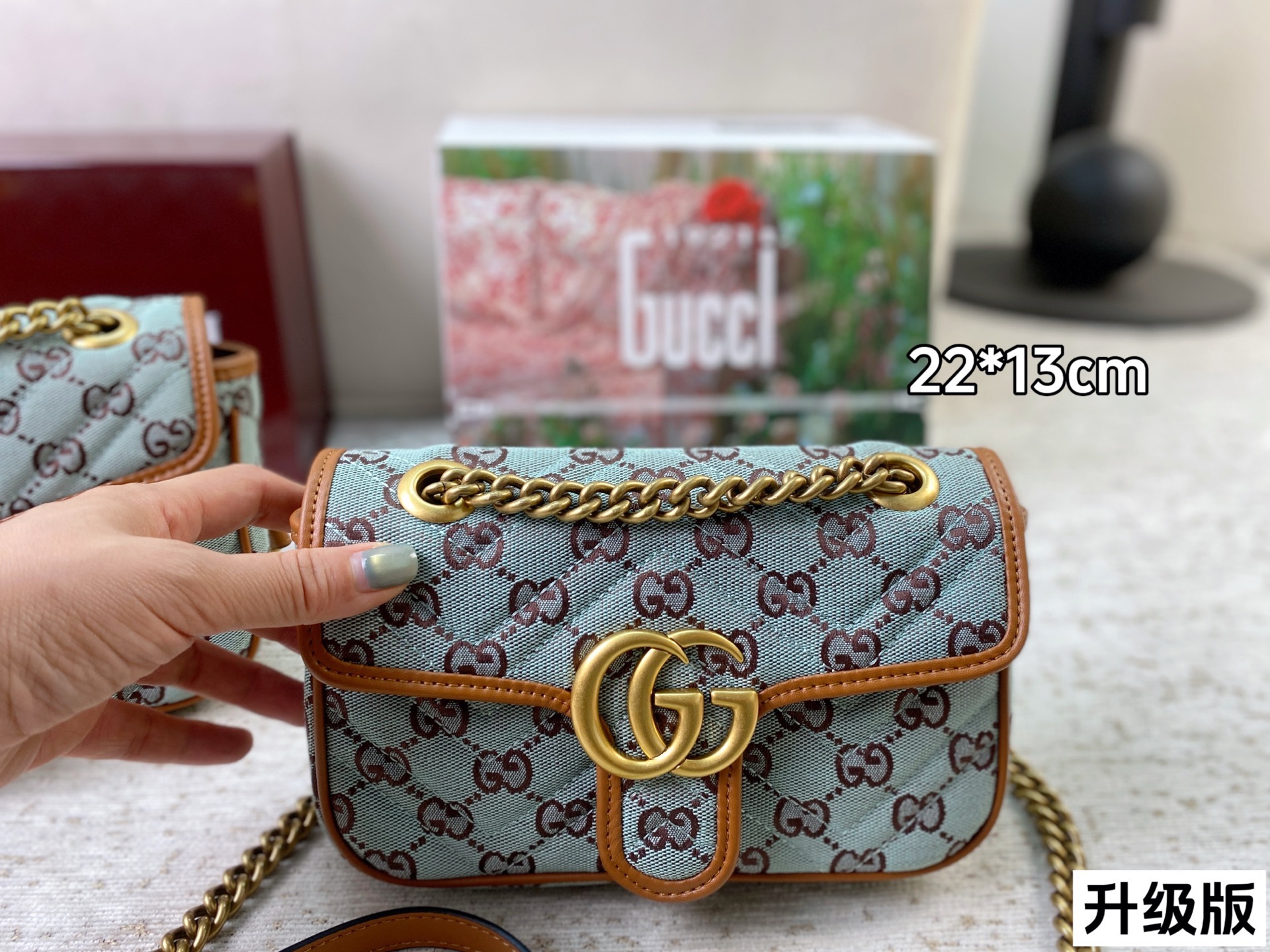 Chic Marmont-Style Denim Canvas Chain Bag with Gold Double G Hardware, Upgraded Version & Full Packaging (Multiple Sizes)