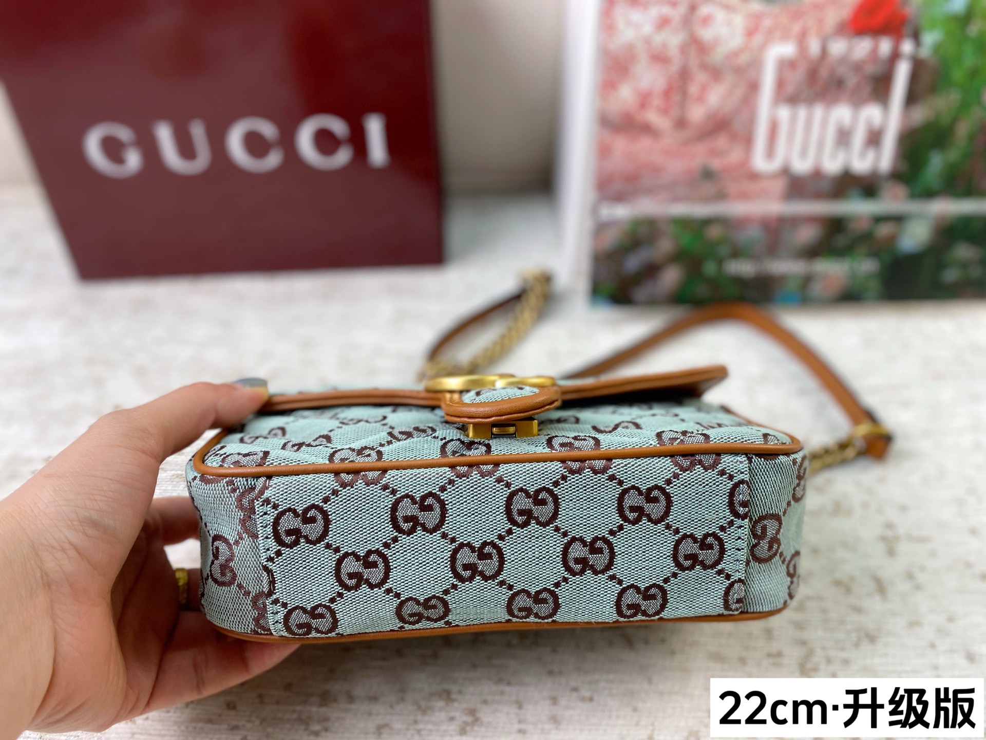 Chic Marmont-Style Denim Canvas Chain Bag with Gold Double G Hardware, Upgraded Version & Full Packaging (22cm)