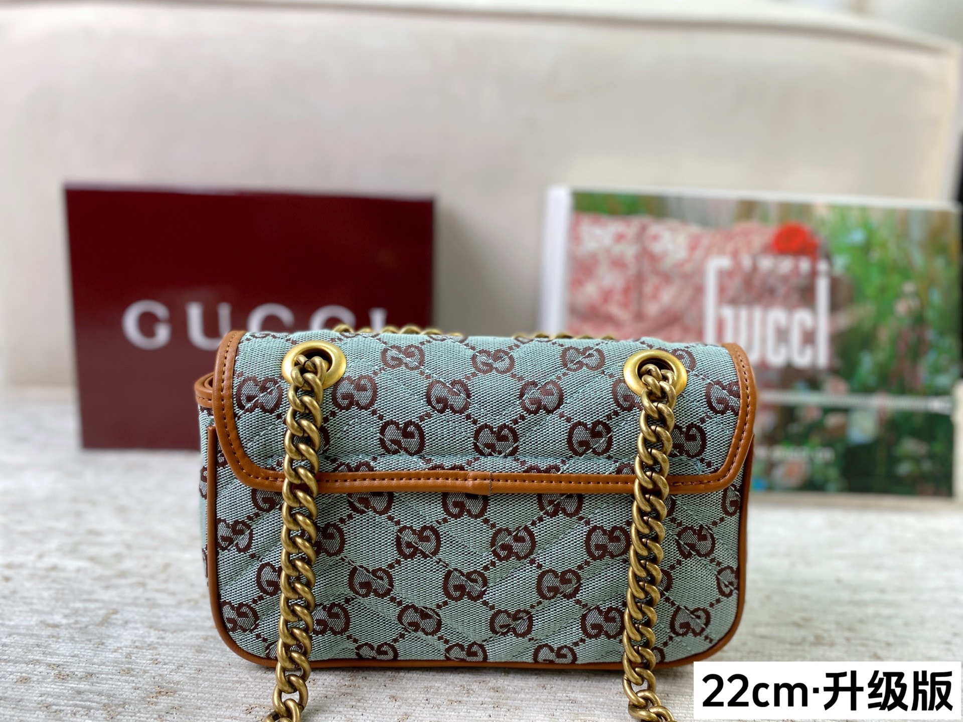 Chic Marmont-Style Denim Canvas Chain Bag with Gold Double G Hardware, Upgraded Version & Full Packaging (22cm)
