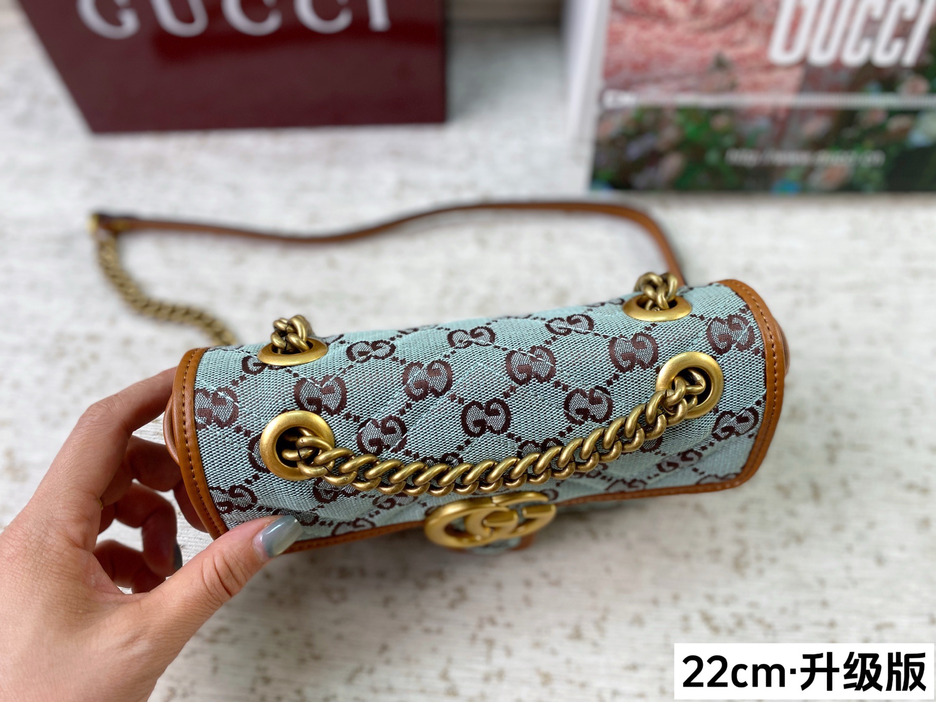 Chic Marmont-Style Denim Canvas Chain Bag with Gold Double G Hardware, Upgraded Version & Full Packaging (22cm)