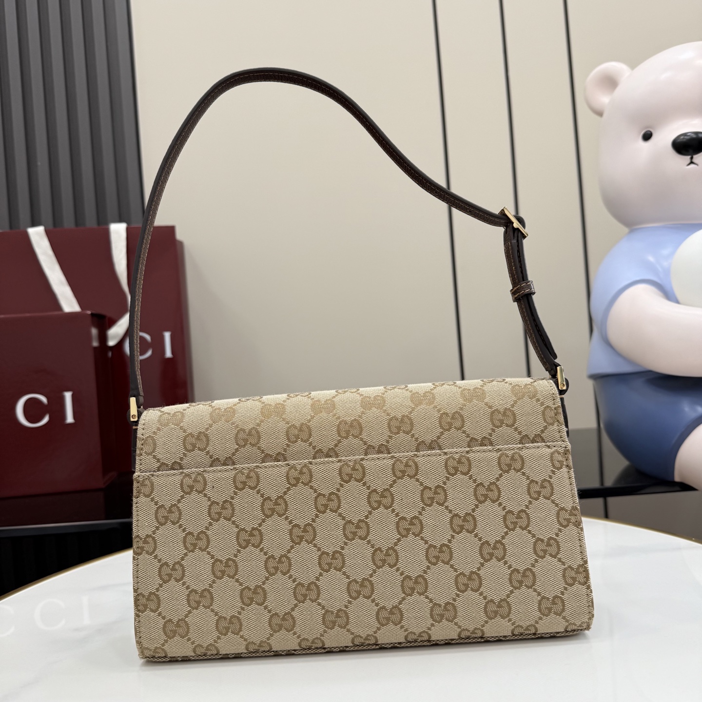 Chic Horsebit Ristretto-Style GG Canvas Shoulder Bag with Adjustable Leather Strap & Full Packaging