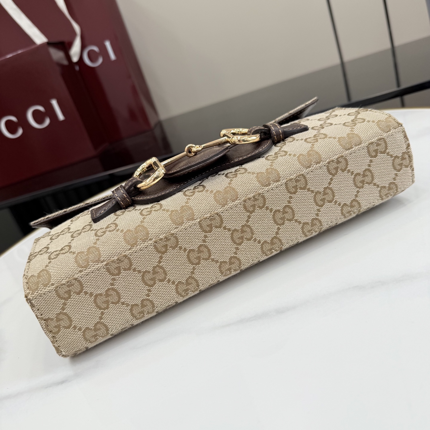 Chic Horsebit Ristretto-Style GG Canvas Shoulder Bag with Adjustable Leather Strap & Full Packaging
