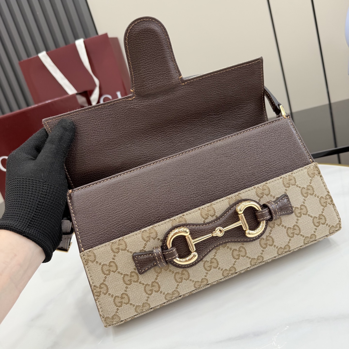Chic Horsebit Ristretto-Style GG Canvas Shoulder Bag with Adjustable Leather Strap & Full Packaging