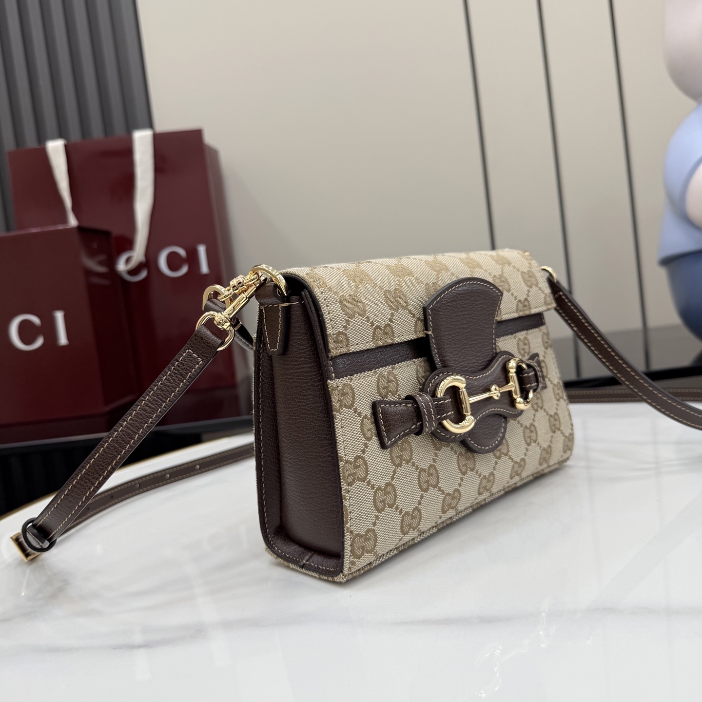 Chic Primavera-Style Horsebit GG Canvas Top Handle Bag with Detachable Strap & Full Packaging