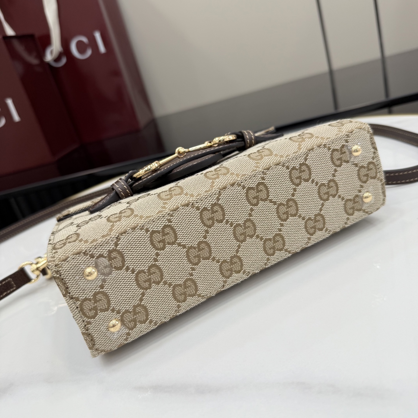 Chic Primavera-Style Horsebit GG Canvas Top Handle Bag with Detachable Strap & Full Packaging