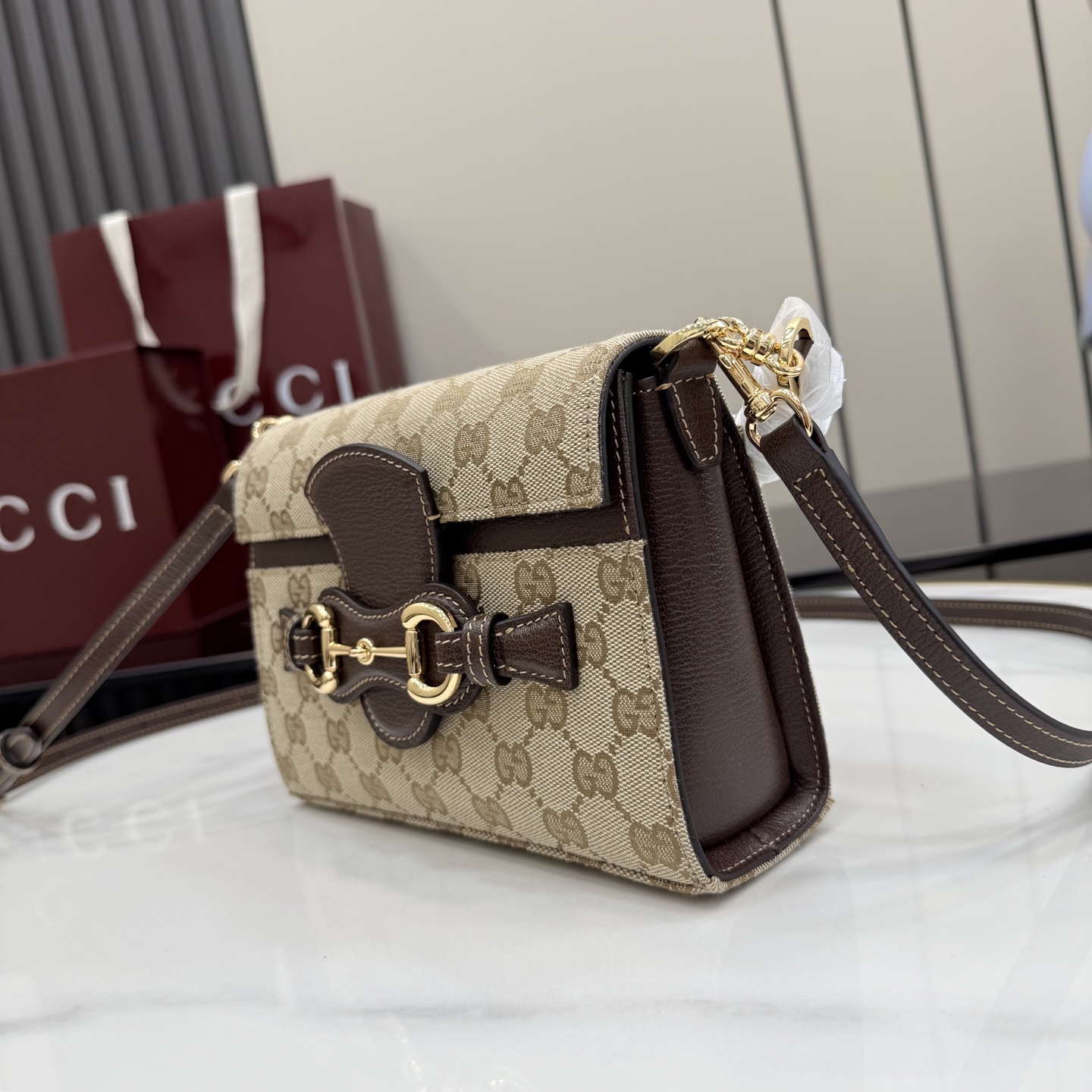 Chic Primavera-Style Horsebit GG Canvas Top Handle Bag with Detachable Strap & Full Packaging