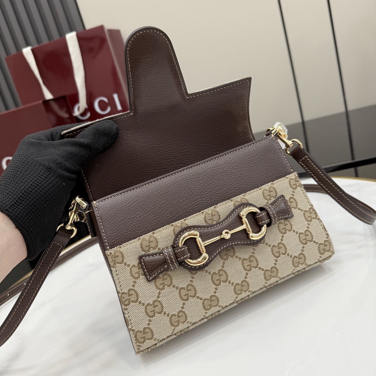Chic Primavera-Style Horsebit GG Canvas Top Handle Bag with Detachable Strap & Full Packaging