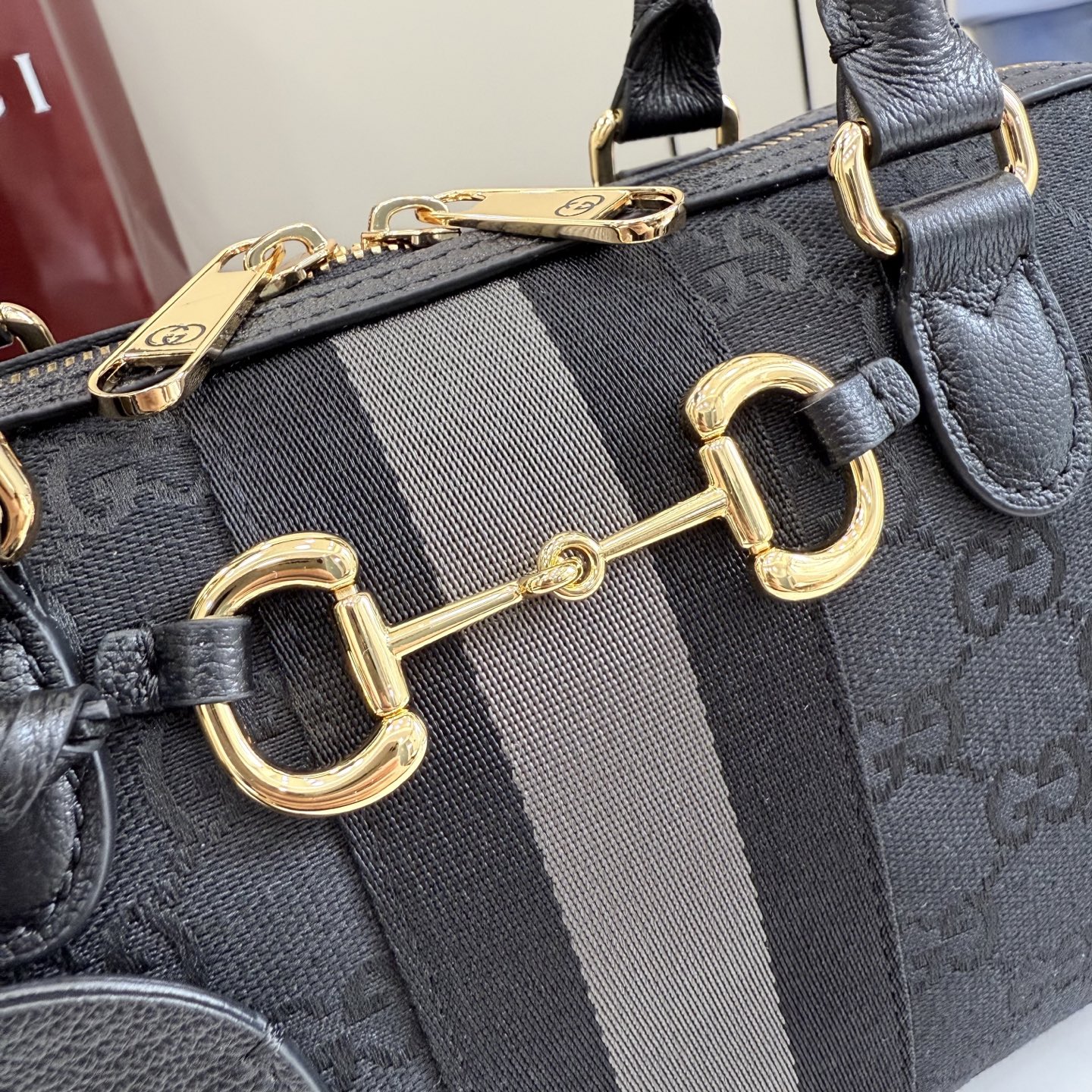 Chic Borsetto-Style GG Canvas Handbag with Horsebit Detail & NY City Tag (Black/Grey)