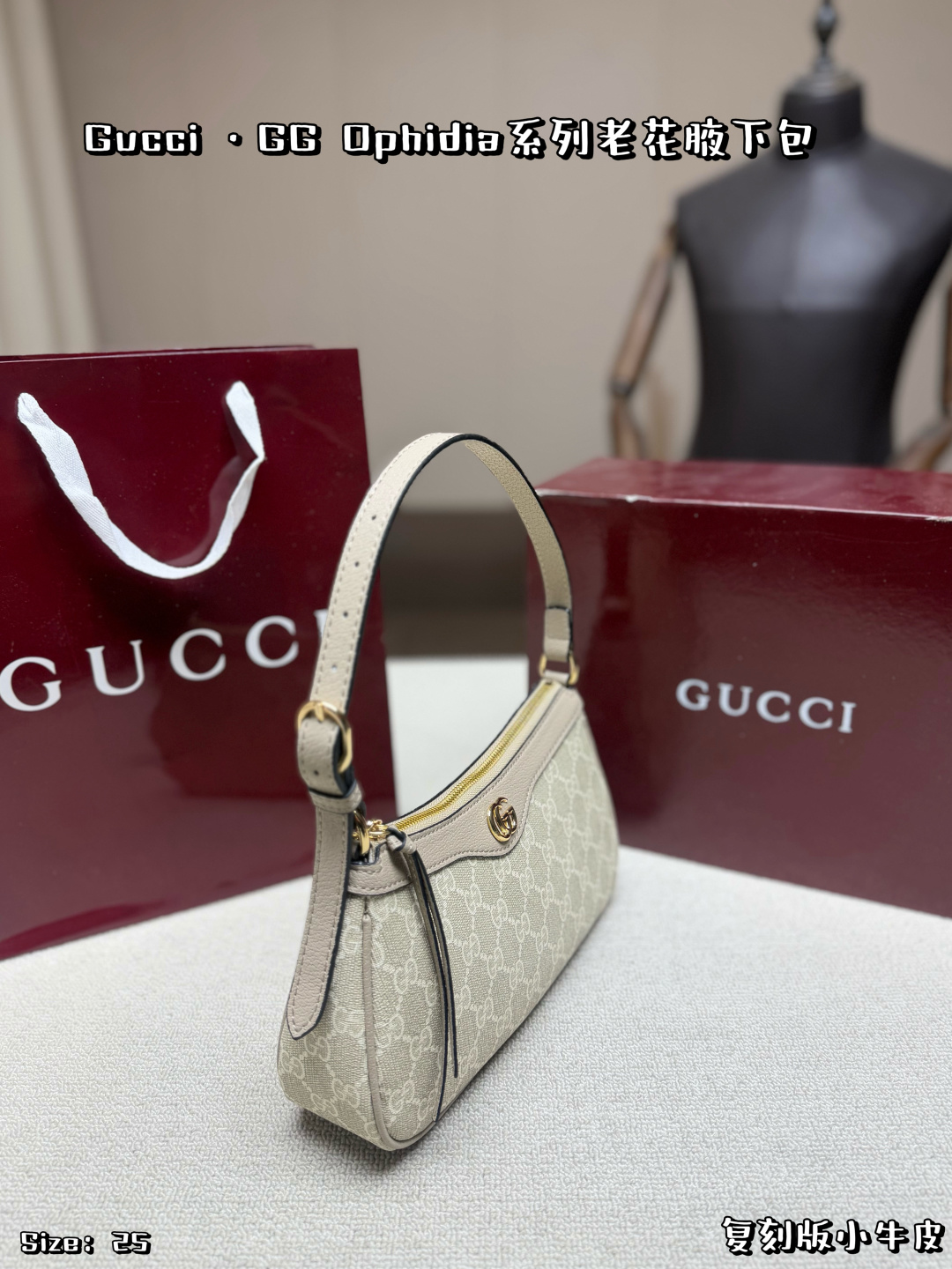 Chic Ophidia-Style GG Canvas Hobo Bag with Adjustable Strap, Double G Hardware & Foldable Box (25cm)