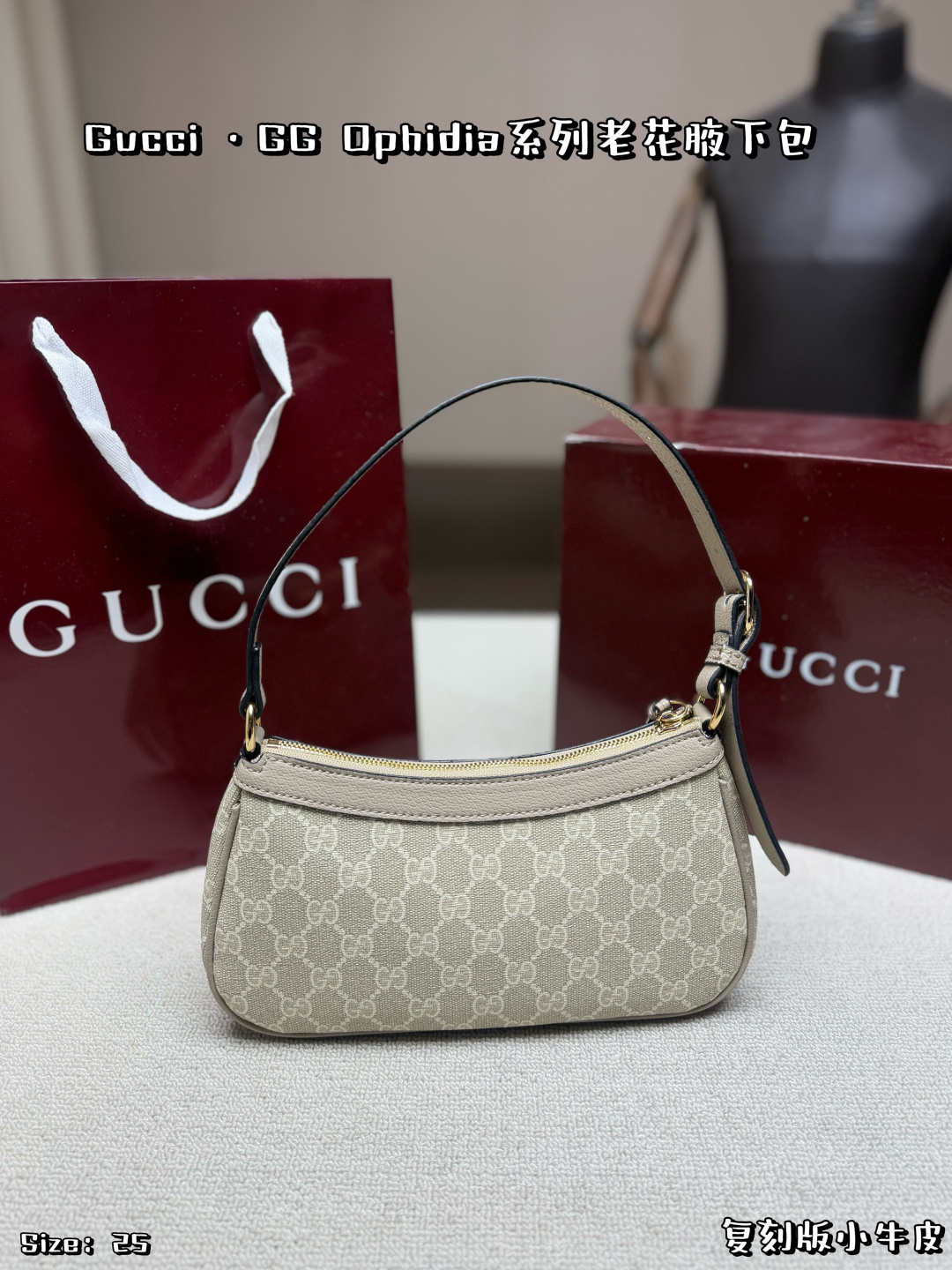 Chic Ophidia-Style GG Canvas Hobo Bag with Adjustable Strap, Double G Hardware & Foldable Box (25cm)