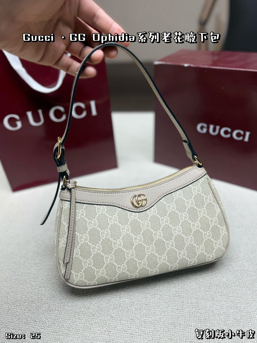 Chic Ophidia-Style GG Canvas Hobo Bag with Adjustable Strap, Double G Hardware & Foldable Box (25cm)