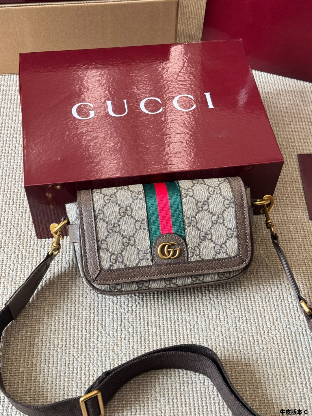 Chic Ophidia-Style Camera Bag with GG Canvas, Web Stripe & Calfskin Leather Trim (18cm)