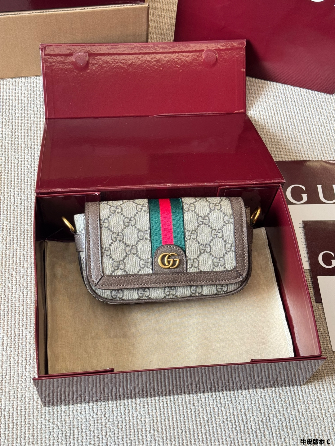 Chic Ophidia-Style Camera Bag with GG Canvas, Web Stripe & Calfskin Leather Trim (18cm)