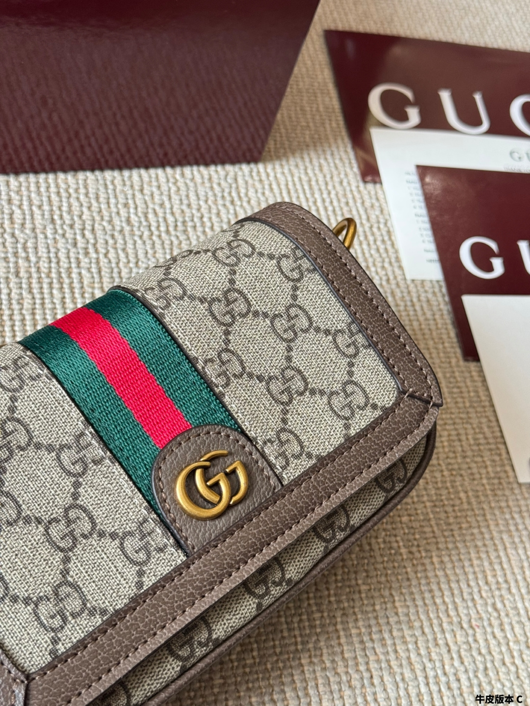 Chic Ophidia-Style Camera Bag with GG Canvas, Web Stripe & Calfskin Leather Trim (18cm)